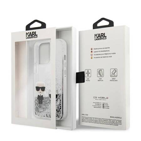 Karl Lagerfeld Liquid Glitter Karl & Choupette - Case for iPhone 13 Pro (Silver)