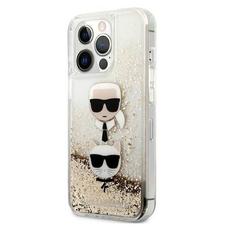 Karl Lagerfeld Liquid Glitter Karl & Choupette Head - Case for iPhone 13 Pro Max (Gold)