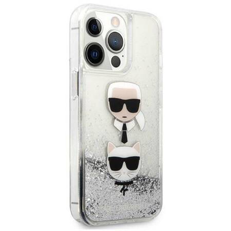 Karl Lagerfeld Liquid Glitter Karl & Choupette Head - Case for iPhone 13 Pro Max (Silver)
