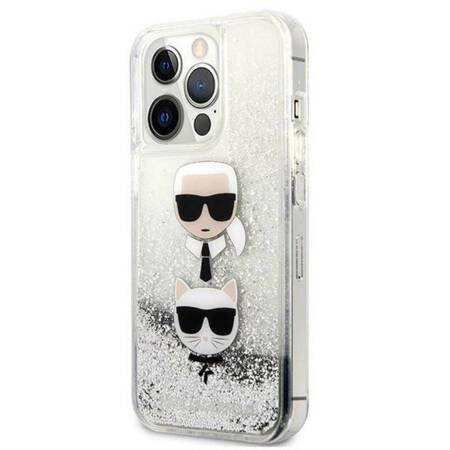 Karl Lagerfeld Liquid Glitter Karl & Choupette Head - Case for iPhone 13 Pro (Silver)