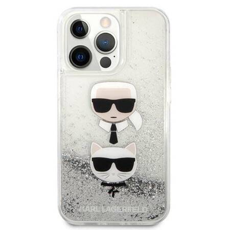 Karl Lagerfeld Liquid Glitter Karl & Choupette Head - Case for iPhone 13 Pro (Silver)