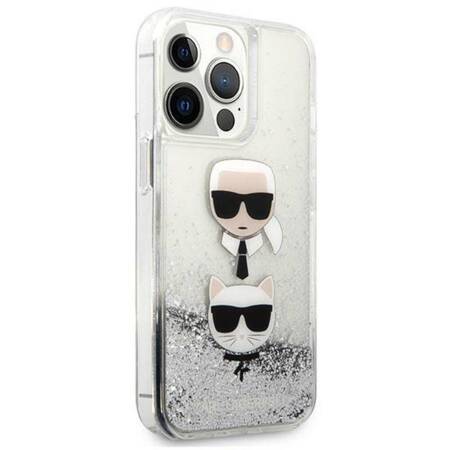 Karl Lagerfeld Liquid Glitter Karl & Choupette Head - Case for iPhone 13 Pro (Silver)