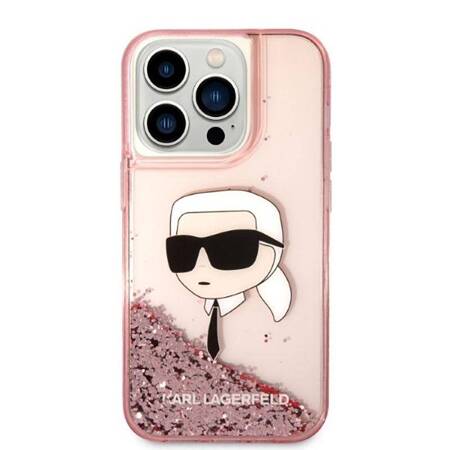 Karl Lagerfeld Liquid Glitter Karl's Head - Etui iPhone 14 Pro (różowy)