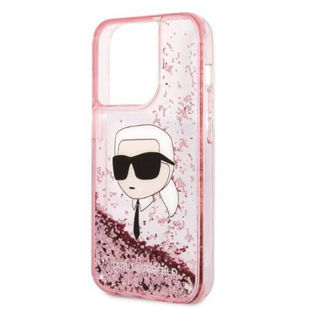 Karl Lagerfeld Liquid Glitter Karl's Head - Etui iPhone 14 Pro (różowy)