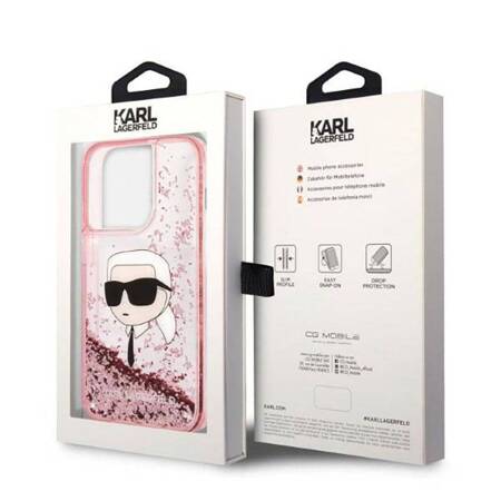 Karl Lagerfeld Liquid Glitter Karl's Head - Etui iPhone 14 Pro (różowy)