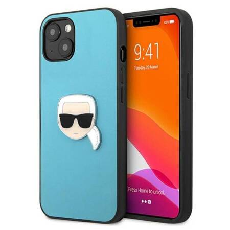 Karl Lagerfeld PU Leather Karl's Head Metal - Case for iPhone 13 (Blue)