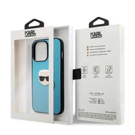 Karl Lagerfeld PU Leather Karl's Head Metal - Case for iPhone 13 Pro Max (Blue)