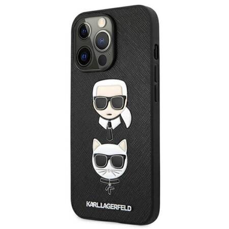 Karl Lagerfeld Saffiano Karl & Choupette Embossed Heads - Case for iPhone 13 Pro Max (Black)