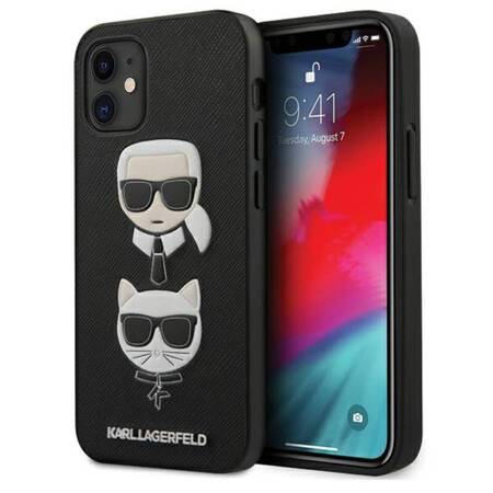 Karl Lagerfeld Saffiano Karl & Choupette Heads - Case for iPhone 12 mini (Black)