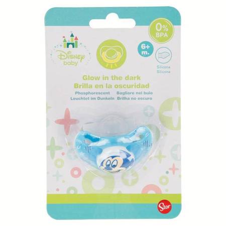 Mickey Mouse - Anatomically shaped silicone teat 6 m + (glow in the dark) (blue)