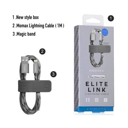Momax Elite Link Lightning to USB Cable 2.4A, 1 m (Gray)