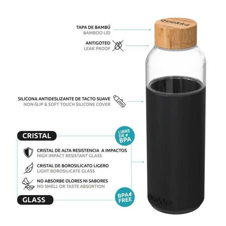 Quokka Flow - Glass rounded bottle with silicone cover 660ml (Black)