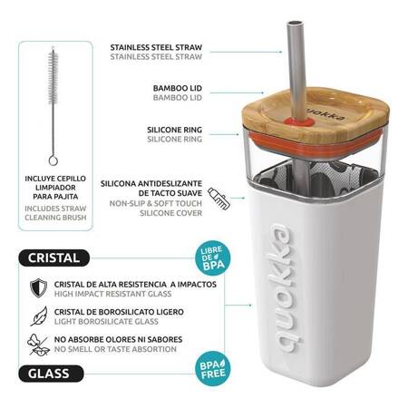 Quokka Liquid Cube - Glass Straw Tumbler with Silicone Cover 540 ml (Inner Graffiti)