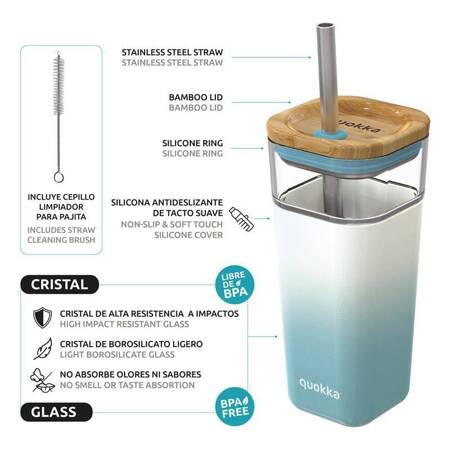 Quokka Liquid Cube - Glass Straw Tumbler with Silicone Cover 540 ml (Teal Gradient)