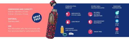 Quokka Solid - 630 ml stainless steel thermo bottle (Tiny Tulips)