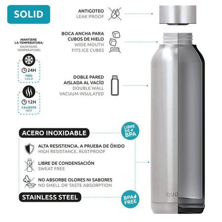 Quokka Solid - Stainless steel double wall vacuum insulated water bottle, portable thermos 510 ml  (Jet Black)