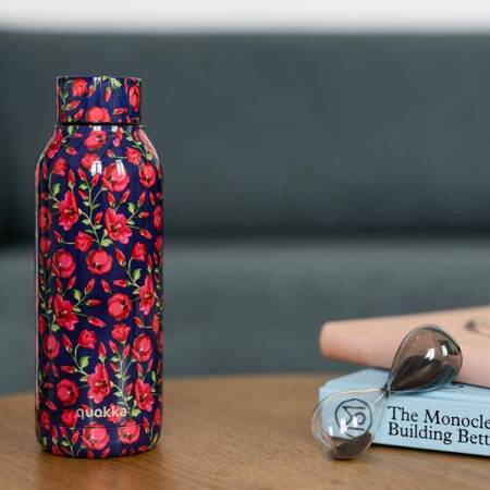 Quokka Solid - Stainless steel double wall vacuum insulated water bottle, portable thermos 510 ml (Tiny Tulips)