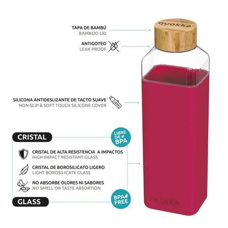 Quokka Storm - Glass rounded bottle with silicone cover 700ml (Maroon)