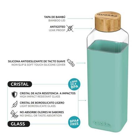 Quokka Storm - Glass rounded bottle with silicone cover 700ml (Teal)