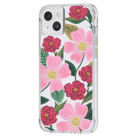 Rifle Paper Clear - Case decorated in gold for iPhone 14 Plus (Rose Garden)