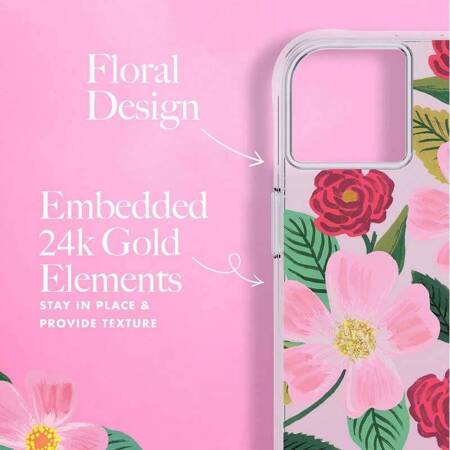 Rifle Paper Clear - Case decorated in gold for iPhone 14 Plus (Rose Garden)