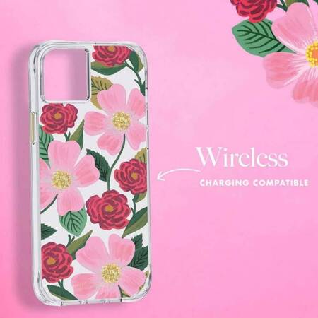 Rifle Paper Clear - Case decorated in gold for iPhone 14 Plus (Rose Garden)