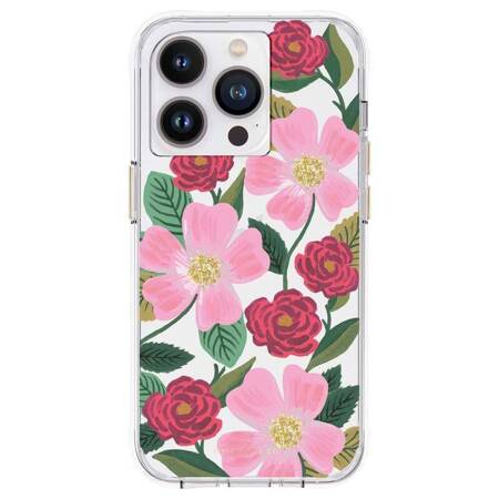 Rifle Paper Clear - Case decorated in gold for iPhone 14 Pro Max (Rose Garden)