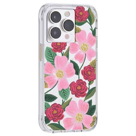 Rifle Paper Clear - Case decorated in gold for iPhone 14 Pro Max (Rose Garden)