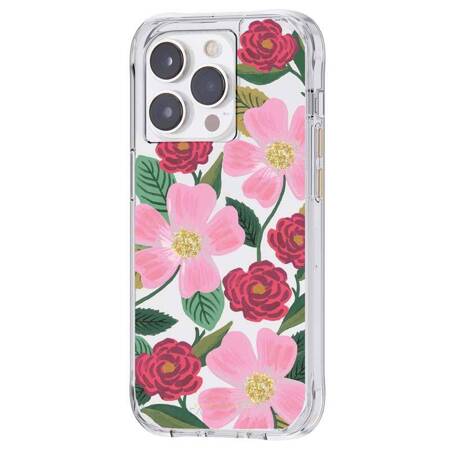 Rifle Paper Clear - Case decorated in gold for iPhone 14 Pro Max (Rose Garden)