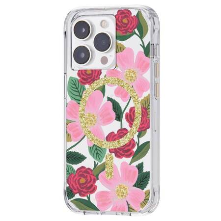 Rifle Paper Clear MagSafe - Case decorated in gold for iPhone 14 Pro (Rose Garden)