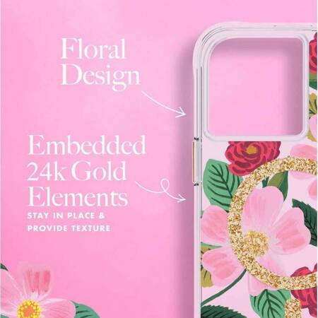 Rifle Paper Clear MagSafe - Case decorated in gold for iphone 14 Plus (Rose Garden)