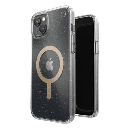 Speck Presidio Perfect-Clear with Glitter + MagSafe - Etui iPhone 14 Max z powłoką MICROBAN (Clear / Gold Glitter)