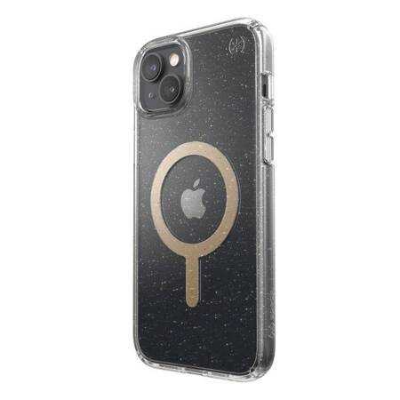 Speck Presidio Perfect-Clear with Glitter + MagSafe - Etui iPhone 14 Max z powłoką MICROBAN (Clear / Gold Glitter)