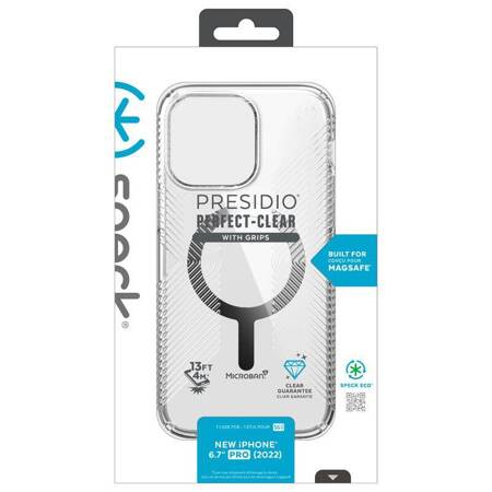 Speck Presidio Perfect-Clear with Grips + MagSafe - Case for iPhone 14 Pro with MICROBAN coating (Clear)