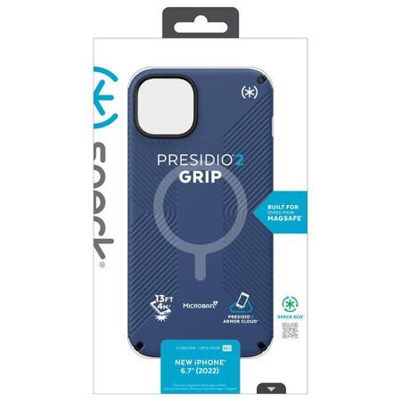 Speck Presidio2 Grip + MagSafe - Etui iPhone 14 Max z powłoką MICROBAN (Coastal Blue / Black / White)