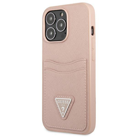 Guess Saffiano Double Card Triangle - iPhone 13 Pro Tasche (rosa)
