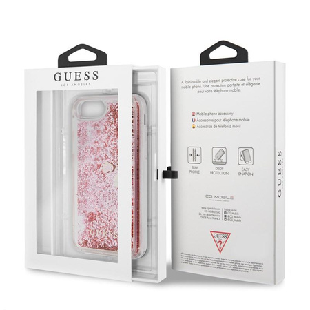 Guess Liquid Glitter Hearts - Coque iPhone SE 2020 / 8 / 7 (rose/rouge)