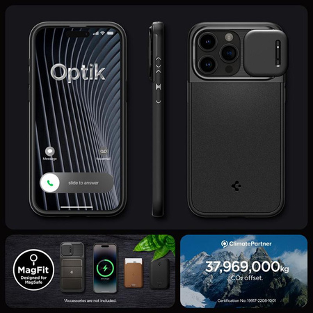 Spigen Optik Armor Mag Mag MagSafe - tok iPhone 15 Pro Max készülékhez (fekete)