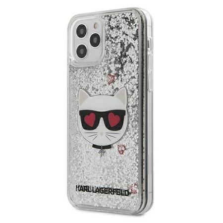 Karl Lagerfeld Liquid Glitter Choupette - pouzdro pro iPhone 12 Pro Max (stříbrné)