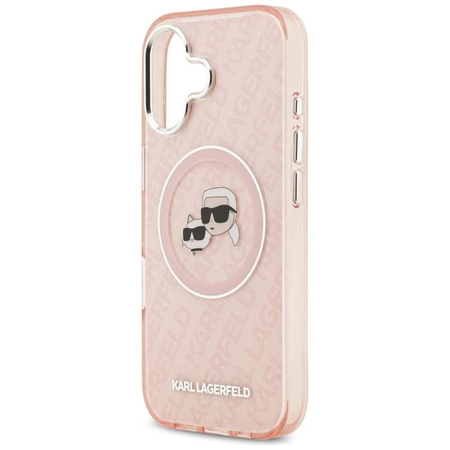 Karl Lagerfeld IML Glitter Karl & Choupette Heads Logo MagSafe - Hülle für iPhone 17 (rosa)