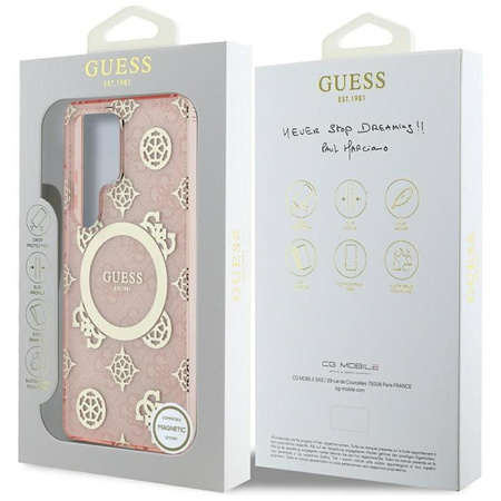 Guess 4G Background Gold Electroplated Peony Pattern MagSafe - pouzdro pro Samsung Galaxy S25 Ultra (růžové)