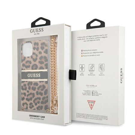 Guess Leopard Gold Stripe Crossbody - iPhone 13 Tasche