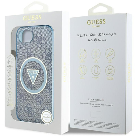 Guess IML Metal Glitter 4G Circle Triangle MagSafe - Case for iPhone 16e (blue)
