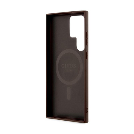 Guess 4G Collection Leder Metall Logo MagSafe - Samsung Galaxy S24 Ultra Tasche (braun)