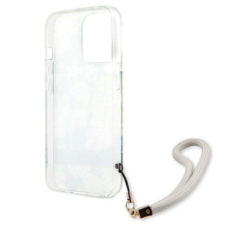 Guess Flower Cord - Etui avec dragonne iPhone 13 Pro Max (Vert)