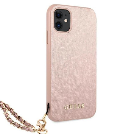 Guess Saffiano Chain - pouzdro pro iPhone 11 (růžové)
