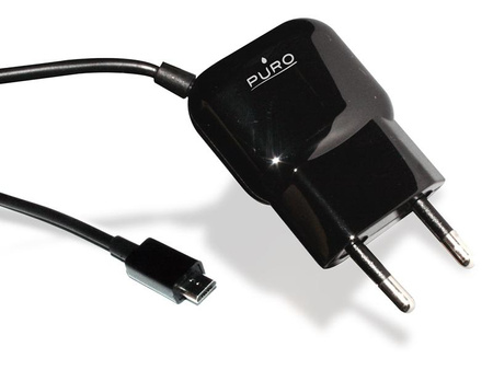 PURO Mini cestovní nabíječka - přenosná síťová nabíječka s kabelem Micro USB (černá)