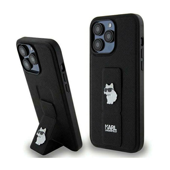 Karl Lagerfeld Gripstand Saffiano Choupette Pins - iPhone 13 Pro Tasche (schwarz)