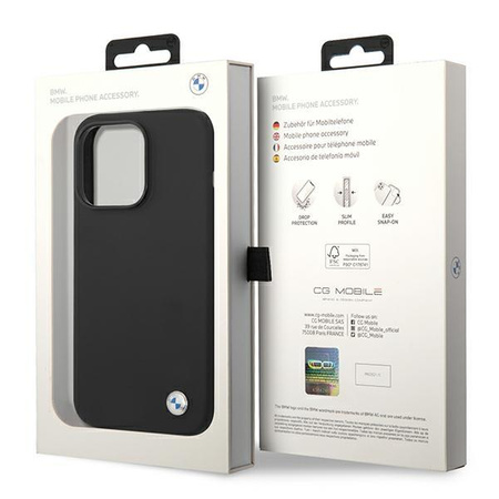 BMW Liquid Silicone Case Metal Logo - iPhone 14 Pro Max Case (Black)