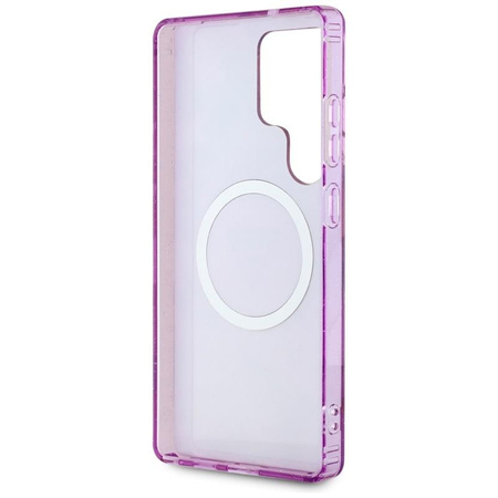 Guess Glitter Flowers Triangle Buttons MagSafe - Etui do Samsung Galaxy S25 Ultra (fioletowy)